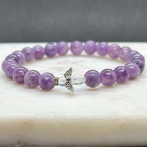 Lepidolite Natural Gemstone Bracelet - Angel Charm Bracelet